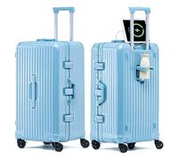 Lesulety Mittlerer Hartschalen-Koffer Leichtes Handgepäck Extra großer Reise-Koffer mit Rollen Reißverschlussloser Koffer mit 4 Rädern und Becherhalter,Blau,24 inches