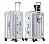 Lesulety Mittlerer Hartschalen-Koffer Leichtes Handgepäck Extra großer Reise-Koffer mit Rollen Reißverschlussloser Koffer mit 4 Rädern und Becherhalter,Silber,28 inches
