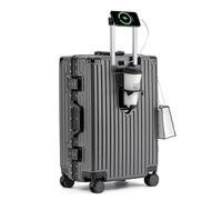 lesulety Reisekoffer Hartschale Mit Rollen Groß Handgepäck Koffer Leicht Hartschalenkoffer Ohne Reißverschluss Mittelgroß Rollkoffer Mit Getränkehalter Und Schloss (Grey, 26in)