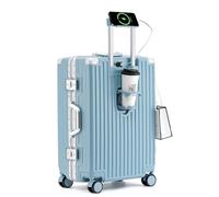 lesulety Reisekoffer Hartschale Mit Rollen Groß Handgepäck Koffer Leicht Hartschalenkoffer Ohne Reißverschluss Mittelgroß Rollkoffer Mit Getränkehalter Und Schloss(Blue Blau, 24in)