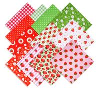 LetCart Baumwollstoff mit Blumenmuster, Meterware - 12 Stück Erdbeer-Baumwoll-Stoffbündel, 117,8 x 142,2 cm, DIY-Patchwork-Stoffe zum Quilten, Nähen und Basteln