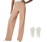 LETROBBV Tummy Control Button Wide Leg Pant,Women's High Waist Straight Sailor Trousers,Business Jeans Pants with Pockets
