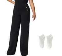 LETROBBV Tummy Control Button Wide Leg Pant,Women's High Waist Straight Sailor Trousers,Business Jeans Pants with Pockets