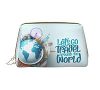 Let's go Travel Around the World Kosmetiktasche aus Leder, Reise-Kulturbeutel für Frauen, Make-up-Tasche, Make-up-Tasche, große Kapazität, schöne Tasche