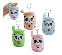 LETTERASHQP 4 Stück Panda Bubble Tea Kuscheltier Panda Schlüsselanhänger Panda Bubble Tea Plüschtier Panda Kleine Bubble Tea Kuscheltier für Kinders Geburtstag Panda Gastgeschenke Panda Kuscheltier