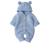 Letuwj Neugeborenes Baby Jungen Mädchen Kapuzenpullover Strick-Strampler Einteiler Warm Pullover Overall Outfits Gr. 9-12 Monate, Blau 1