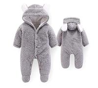 Letuwj Schneeanzug für Neugeborene, mit Bärenohren, Fleece, mit Kapuze, Wintermantel Gr. 0-3 Monate, grau