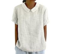 Letzte Bestellungen Anzeigen Coole Shirts Damen T-Shirt Leinenbluse Sommer Baumwoll Leinen Oberteile Vintage Einfarbig Tunika Bluse Basic Kurzarm Shirt The Deal