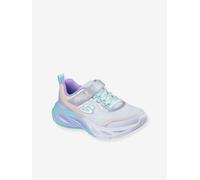 Sneaker SKECHERS "COSMIC GLOW LIGHTS", Damen, Gr. 34, silberfarben, Lederimitat, Textil, Glitzer, Schuhe Sneaker, Sportschuh mit Klett, Größenschablone zum Download (18041709-34) silberfarben