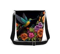 Leuchtend bunter Kolibri Druckmuster Umhängetasche, unisex wiederverwendbare Schultertasche, lässige Mode Umhängetasche, Blumen- und Tier-Drucktasche,