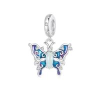Leuchtender bunter Schmetterlings-Anhänger-Charm aus 925er-Sterlingsilber, passend für Pandora-Armband-Halskette