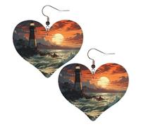 Leuchtturm-Leder-Ohrringe für Damen, Herz-Ohrringe, leicht, baumelnde Ohrringe, Schmuck-Geschenke