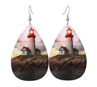 Leuchtturm-Ohrringe für Damen, tropfenförmig, Leder, doppelseitig, baumelnde Ohrringe, leicht, Damen-Ohrschmuck, Schmuck, modisch, Geburtstagsgeschenk