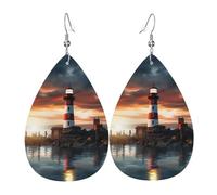 Leuchtturm-Ohrringe für Damen, Tropfenform, Leder, doppelseitig, baumelnd, leicht, Damen-Ohrschmuck, Schmuck, modisch, Geburtstagsgeschenk