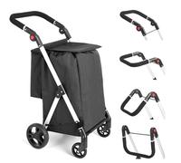 LEUYA ABC Einkaufstrolley, 46L Trolly Einkaufswagen Klappbar, 4 Rädern Aluminium Leichtgewicht Einkaufstrolley, mit Isolierter Kühltasche, Stabil und Leicht zu Verstauen Einkaufswagen (Schwarz)