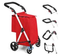 LEUYA ABC Einkaufstrolley, 46L Trolly Einkaufswagen Klappbar, 4 Rädern Aluminium Leichtgewicht Einkaufstrolley, mit Isolierter Kühltasche, Stabil und Leicht zu Verstauen Einkaufswagen (Rot)