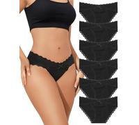 LEVAO 6er-Pack Schwarze Baumwoll-Unterwäsche für Damen, Spitze, freche Bikini-Höschen, Stretch, weich, Hipster, Damen-Slips, S-XXL, 6 Stück schwarz, L