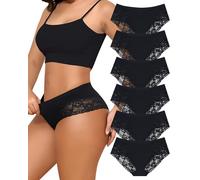 LEVAO Baumwoll-Unterwäsche für Damen, Spitze, freche Bikini-Höschen, Stretch, weiche Hipster-Slips, 6er-Pack, S-XXL, (6er-Pack) Schwarz B, XL