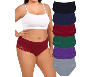 Levao Unterhosen Damen Große Größen Baumwolle Unterwäsche Damen Schlüpfer Stretch Slip Mehrpack Cheeky Spitzen Bikini & Panties, 6er Pack