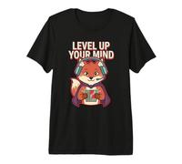 Level Up Your Mind Fox Enthusiast Gam Zitat Videospiel Gamer Premium T-Shirt