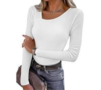 Leversic Basic Langarmshirt Damen Rippshirt T-Shirt Longsleeve Oberteile in schmaler Passform für Frauen, 178-Weiß, S