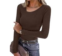 Leversic Basic Langarmshirt Damen Rippshirt T-Shirt Longsleeve Oberteile in schmaler Passform für Frauen, 178-Braun, S