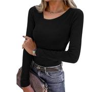 Leversic Basic Langarmshirt Damen Rippshirt T-Shirt Longsleeve Oberteile in schmaler Passform für Frauen, 178-Schwarz, L