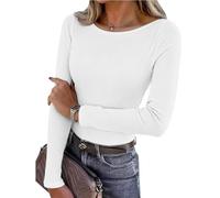 Leversic Basic Langarmshirt Damen Rippshirt T-Shirt Longsleeve Oberteile in schmaler Passform für Frauen, 179-Weiß, XL