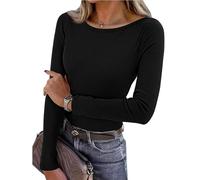 Leversic Basic Langarmshirt Damen Rippshirt T-Shirt Longsleeve Oberteile in schmaler Passform für Frauen, 179-Schwarz, L