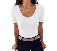 Leversic Damen T-Shirt Oberteile Damen Elegant Tshirt Sommer Anmut V-Ausschnitt Gerippt Oberteile Einfarbig Basic T Shirts Taillenbetonend Casual Tops
