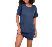 Leversic Nachthemd Damen Kurz Schlafshirt Kurzarm Nachtkleid aus Baumwolle Sommer Nightgown Sleepshirt mit 2 Tasche S-XXL, Dunkelblau, XL