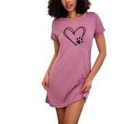 Leversic Nachthemd Damen Kurzarm Schlafshirt Sommer Nightgown Nachtwäsche Kurz Nightdress Kurze Ärmel Sleepshirt Damen Baumwolle, 1171-Love Print-Rosa, S