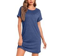 Leversic Nachthemd Damen Kurzarm Schlafshirt Sommer Nightgown Nachtwäsche Kurz Nightdress Kurze Ärmel Sleepshirt Damen Baumwolle, 1171-Dunkelblau, M