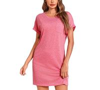 Leversic Nachthemd Damen Kurzarm Schlafshirt Sommer Nightgown Nachtwäsche Kurz Nightdress Kurze Ärmel Sleepshirt Damen Baumwolle, 1171-Rosa, M