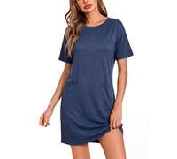 Leversic Nachthemd Damen Kurzarm Schlafshirt Sommer Nightgown Nachtwäsche Kurz Nightdress Kurze Ärmel Sleepshirt Damen Baumwolle, 1170-Dunkelblau, M