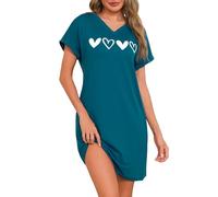 Leversic Nachthemd Damen Kurzarm Schlafshirt Sommer Nightgown Nachtwäsche Kurz Nightdress Kurze Ärmel Sleepshirt Damen Baumwolle, 1383-Herzdruck-Blau, L