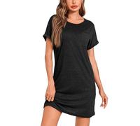 Leversic Nachthemd Damen Kurzarm Schlafshirt Sommer Nightgown Nachtwäsche Kurz Nightdress Kurze Ärmel Sleepshirt Damen Baumwolle, 1171-Schwarz, M