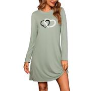 Leversic Nachthemd Damen Langarm Schlafshirt Baumwolle Rundhals Sleepshirt Schlafhemd mit Spitze, 1389-Druck - Hellgrün, M