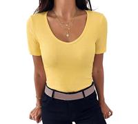 Leversic Sommer Tops Damen Hemd Damen Tshirt Sommer Anmut V-Ausschnitt Gerippt Oberteile Einfarbig Basic T Shirts Taillenbetonend Casual Tops
