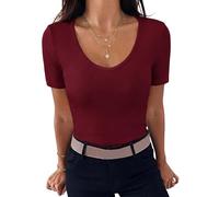 Leversic Top Damen Elegant Elegante Oberteile Damen Tshirt Sommer Anmut V-Ausschnitt Gerippt Oberteile Einfarbig Basic T Shirts Taillenbetonend Casual Tops