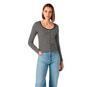 Langarmshirt LEVI'S "AUSTEN BUTTON THROUGH LS", Damen, Gr. XS (34), schwarz-weiß (annalise stripe anthrazit night egret), Single Jersey, Obermaterial: 97% Baumwolle, 3% Elasthan, gestreift, figurbeton