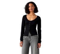 Langarmshirt LEVI'S "AUSTEN BUTTON THROUGH LS", Damen, Gr. XS (34), schwarz (anthrazit night), Single Jersey, Obermaterial: 97% Baumwolle, 3% Elasthan, figurbetont taillenbedeckt, tiefer Rundhals, Shi