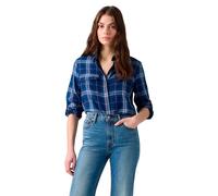 Hemdbluse LEVI'S, Damen, Gr. L (40), blau (pretty in), Web, Obermaterial: 100% Baumwolle, kariert, figurumspielend hüftbedeckend, Krempelärmel,mit Riegel Manschette krempelbar, Blusen Hemdbluse, Kremp