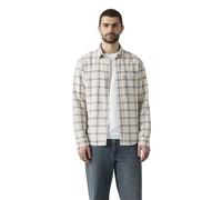 Karohemd LEVI'S "SUNSET 1 POCKET STAND", Herren, Gr. L, N-Gr, ishu plaid moonbeam cotton linen, Obermaterial: 43% Leinen, 34% Viskose, 23% Baumwolle, normal, 1-Knopf-Manschette, Hemden Karohemd, mit B