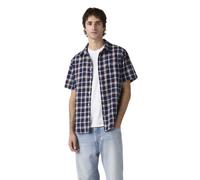Kurzarmhemd LEVI'S "SUNSET 1 PKT STANDRD", Herren, Gr. S, N-Gr, sintra plaid v2 marineblaus, Web, Obermaterial: 43% Leinen, 34% Viskose, 23% Baumwolle, kariert, normal hüftbedeckend, Hemden, Leinenstr