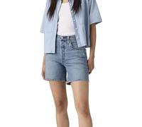 Shorts LEVI'S "501 MID THIGH SHORT", Damen, Gr. 30, N-Gr, pen ring ltw, Web, Obermaterial: 88% Baumwolle, 9% Lyocell, 2% Elastomultiester, 1% Elasthan, unifarben, regular fit ca. Mitte Oberschenkel, H