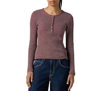 Langarmshirt LEVI'S "DRY GOODS HENLEY", Damen, Gr. L (40), annalise stripe choc, Web, Obermaterial: 95% Baumwolle, 5% Elasthan, gestreift, figurbetont hüftbedeckend, Serafino, abgesteppt, Shirts, Mit