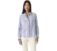 Hemdbluse LEVI'S, Damen, Gr. XS (34), bold stripe blau cotton linen, Web, Obermaterial: 55% Viskose, 33% Baumwolle, 12% Leinen, gestreift, figurumspielend hüftbedeckend, Krempelärmel,mit Riegel Mansch