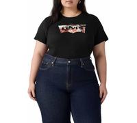 T-Shirt LEVI'S PLUS "PL PERFECT TEE", Damen, Gr. XXL (50/52), mineral schwarz, Jersey, Obermaterial: 100% Baumwolle, figurumspielend normal, Rundhals, Shirts T-Shirt, Florales Batwing-Logo (62620348-X