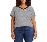 Kurzarmshirt LEVI'S PLUS "V NECK TEE", Damen, Gr. XXL (46/48), schwarz (schwarz, stripe), Jersey, Obermaterial: 100% Baumwolle, gestreift, casual, figurumspielend hüftlang, V-Ausschnitt, Shirts (24545